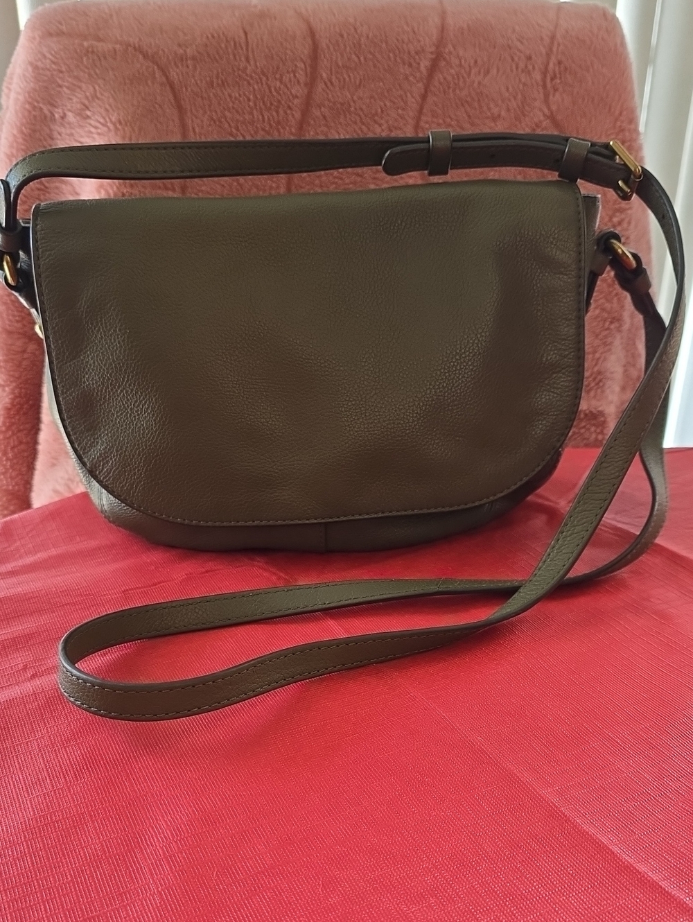 Fossil Minimalist Olive Green Leather Crossbody Bag